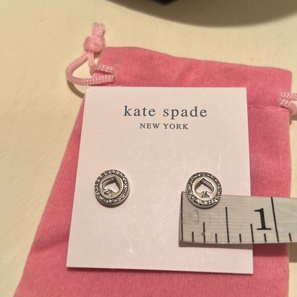 Kate Spade Silver Tone Rhinestone Halo Spade Stud Round Earrings New - Picture 6 of 6